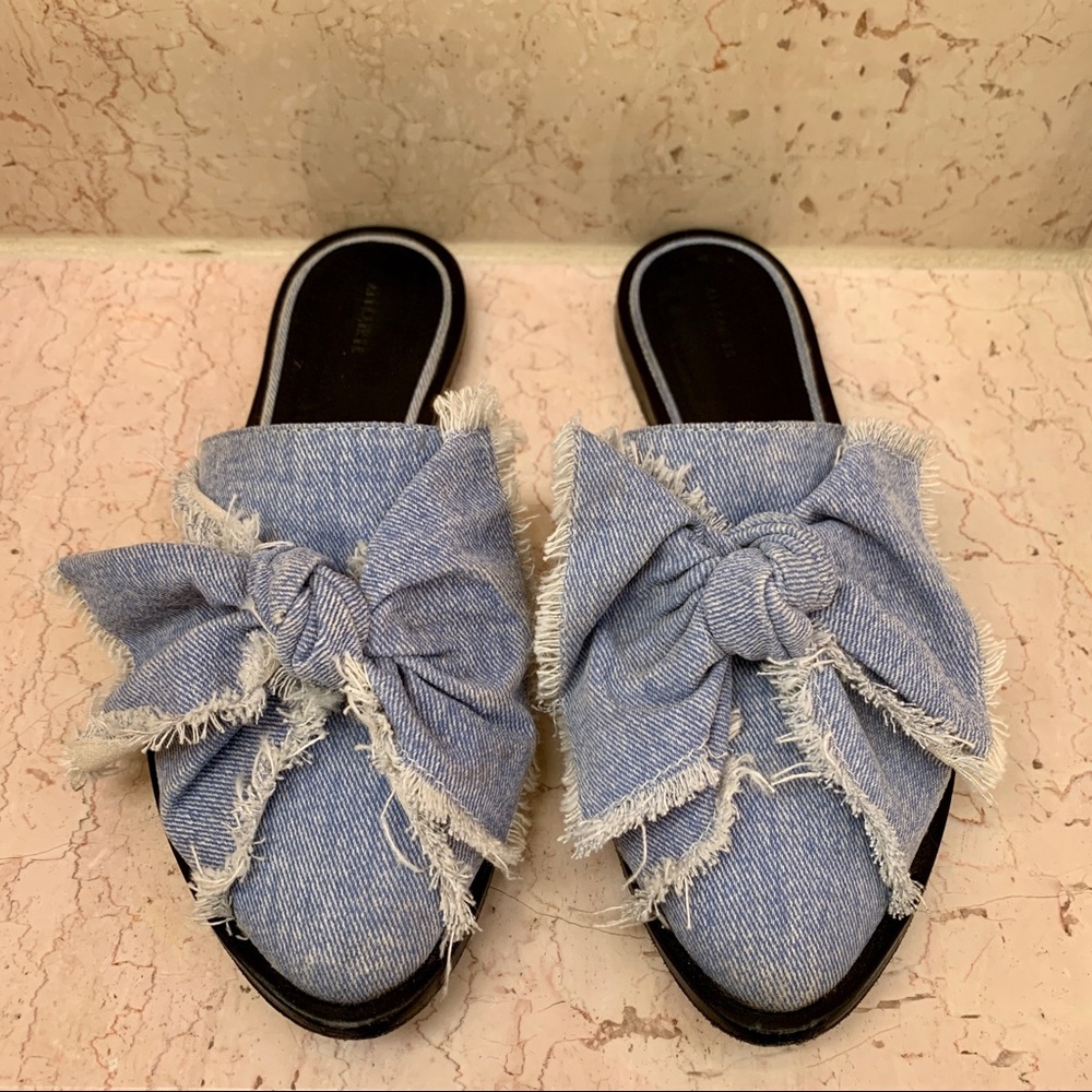 ALL SAINTS Rumour Knit Bow Denim Blue Mules